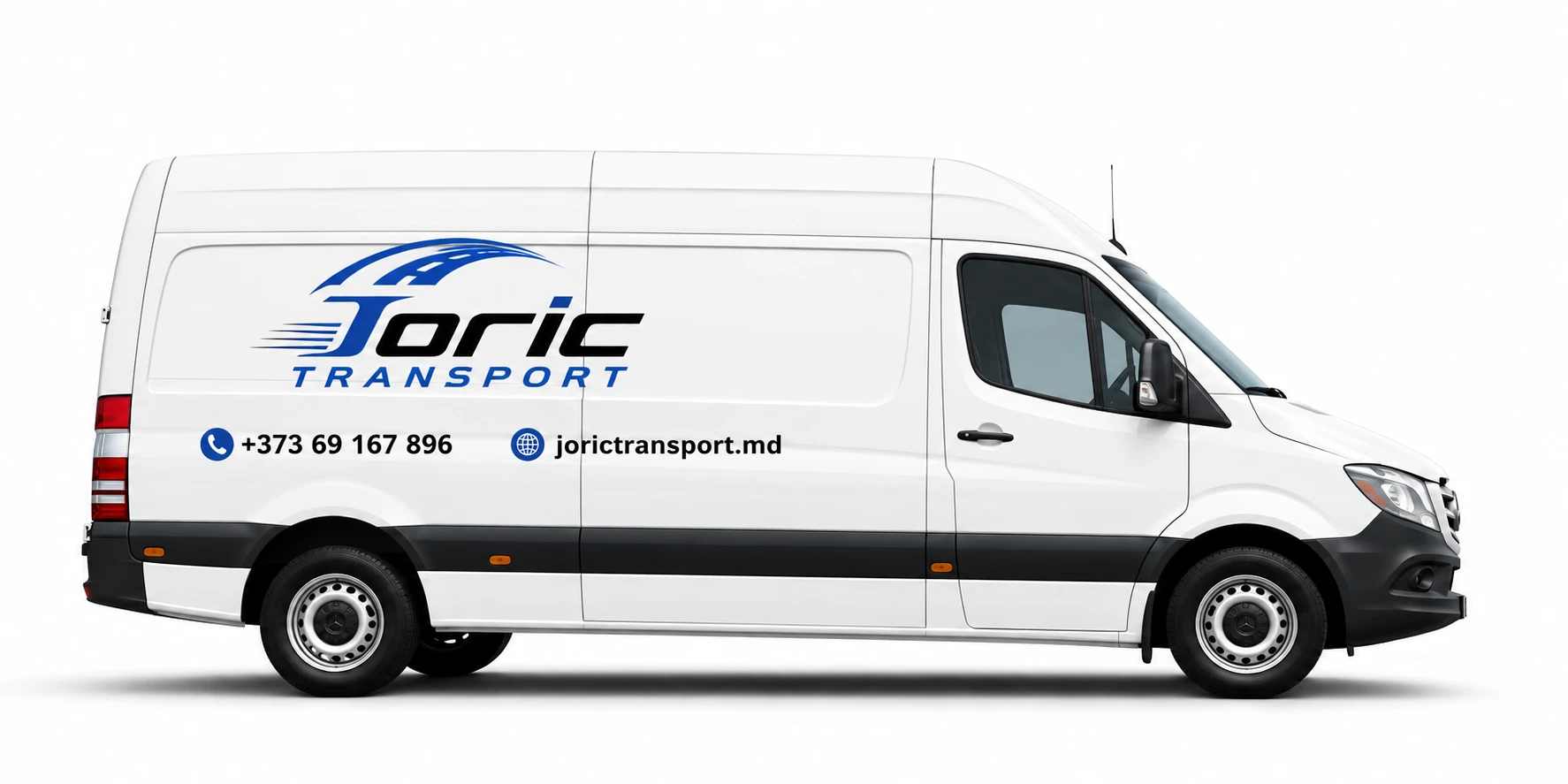 Camion Joric Transport marcat cu logo, telefon și adresa site-ului